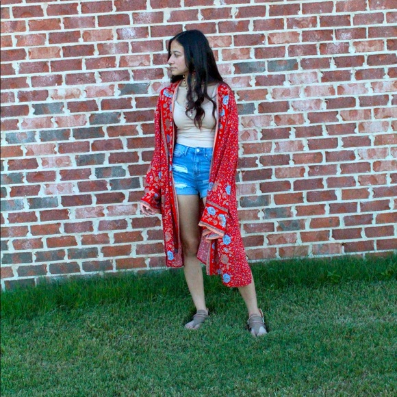 Red Multicolored Kimono Red Aztec Bohemian style kimono. Kimono only - Picture 3 of 15